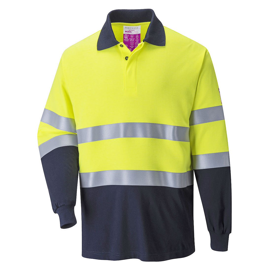 FR74 - Modaflame Knit Hi-Vis Constrast FR Long Sleeve Polo Shirt
